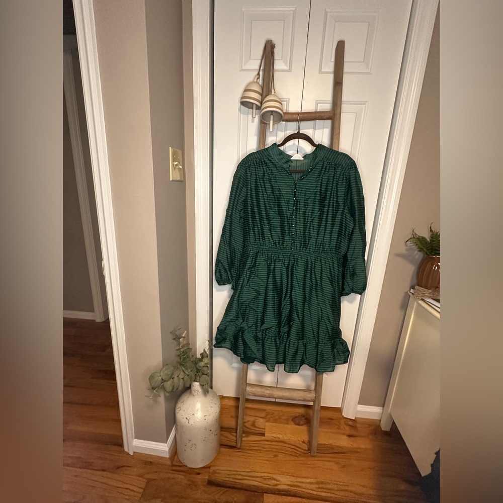 Chic Soul Green Tiered Ruffle Button-Front Dress